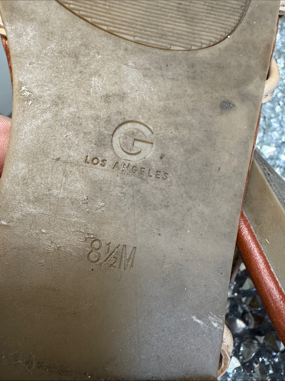 GBG Los Angeles Beige Lace-Up ankle strap Sandals with Gold G Emblem - Picture 10 of 10